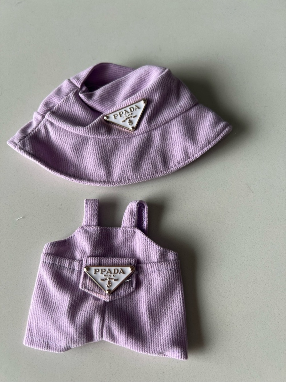Labubu Lilac Bucket Hat & Overalls Set